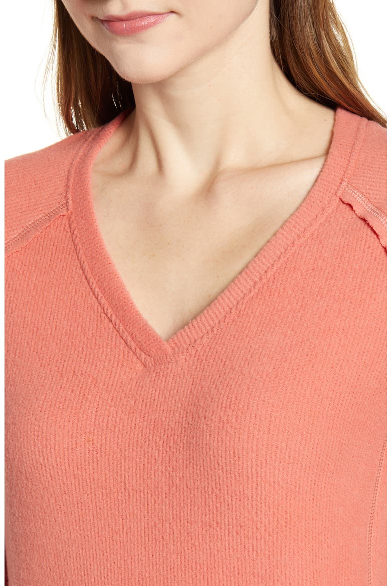 Cozy V-Neck Ribbed Top, Alternate, color, PINK CEDAR