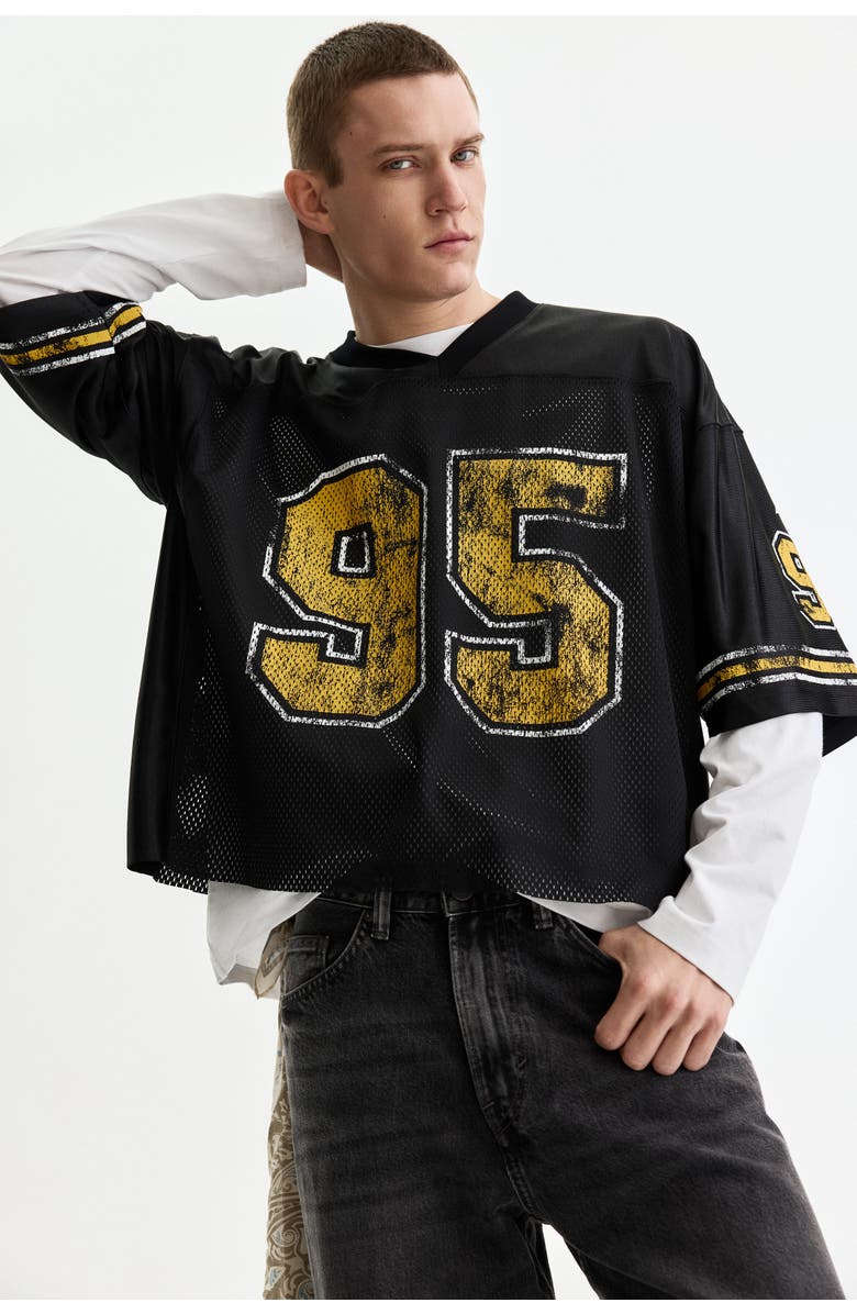 H&M Oversized Fit Printed Mesh T-shirt, Alternate, color, Black/95