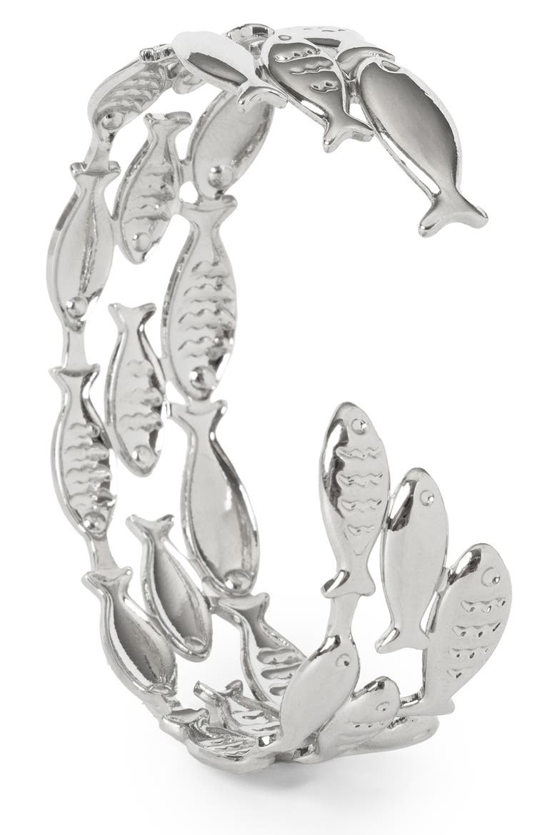 Fish Cuff Bracelet, Alternate, color, SILVER