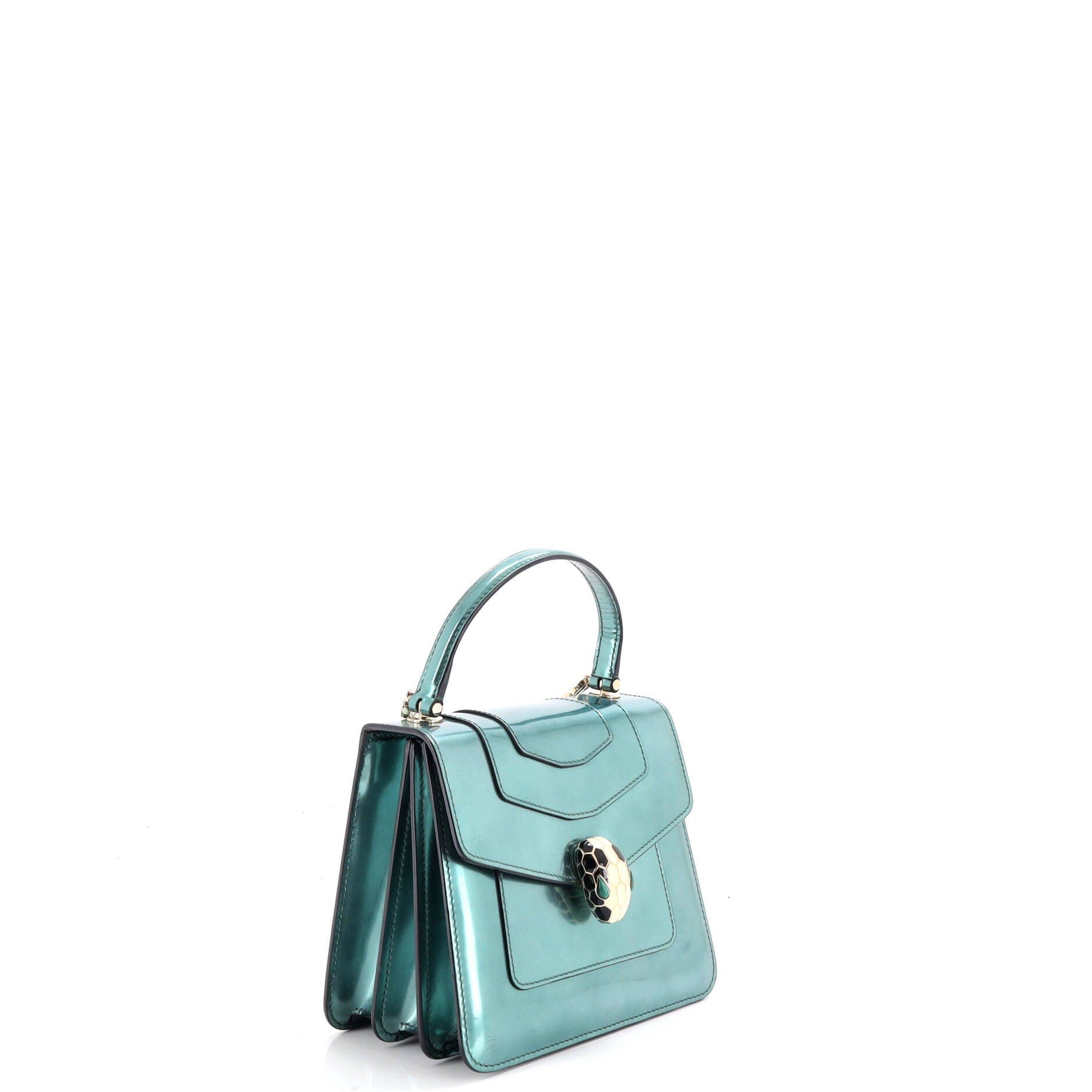 Serpenti Top Handle Bag Patent Small, Alternate, color, Green