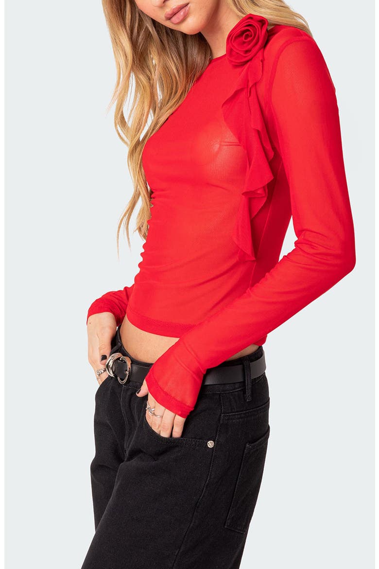 La Rose Sheer Mesh Top, Alternate, color, RED