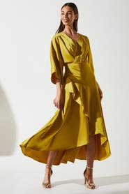 Coast Satin Crepe Ruffle Wrap Midi Dress
