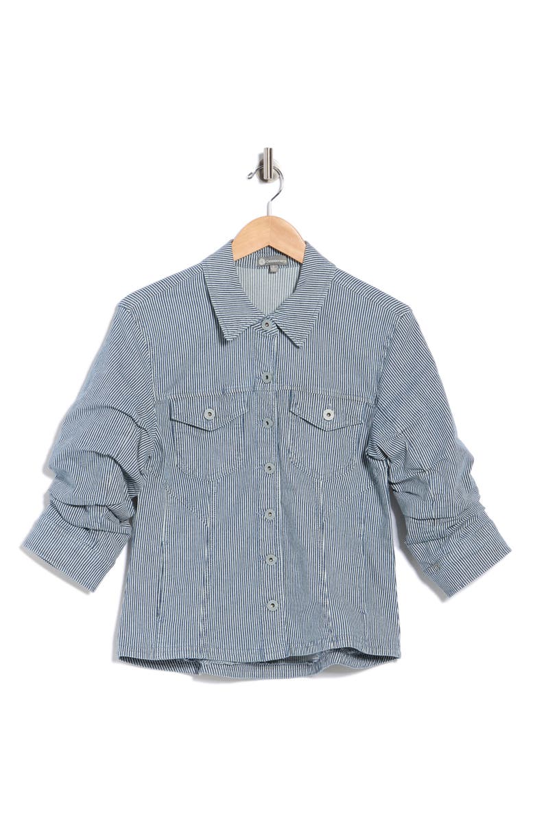 Democracy Stripe Ruched Sleeve Shirt Jacket, Main, color, Dark Railroad Stripe