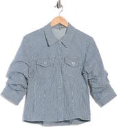 Democracy Stripe Ruched Sleeve Shirt Jacket