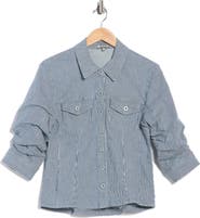 Democracy Stripe Ruched Sleeve Shirt Jacket