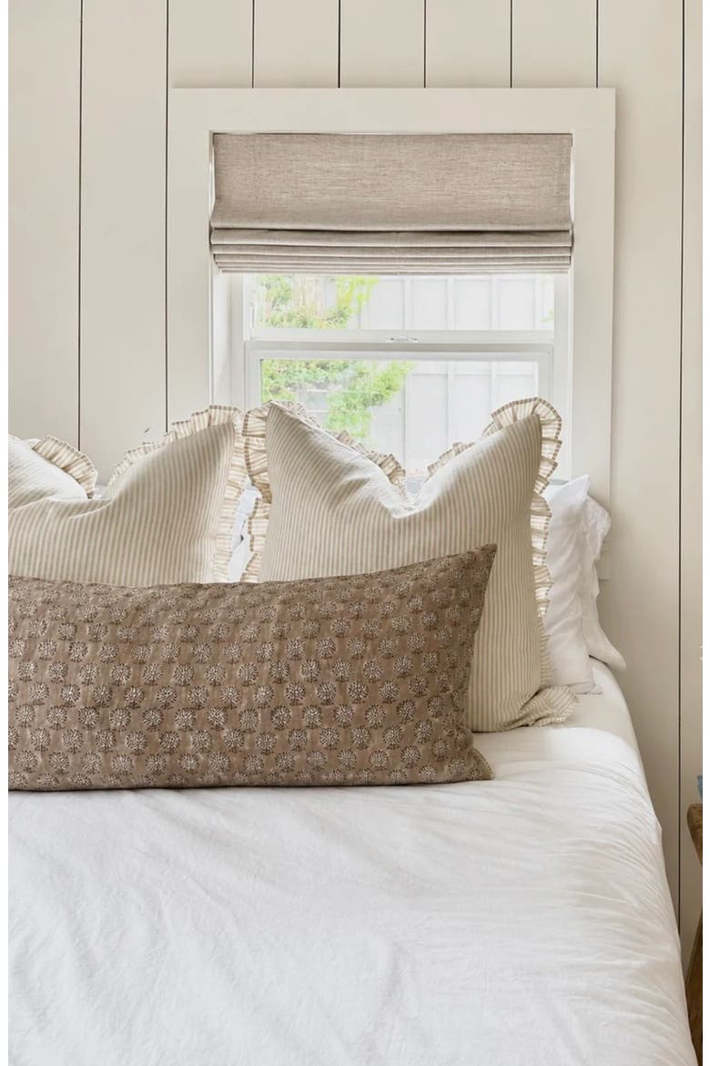 Kennedy | Cream Ivory Pleated Ruffle Linen Stripe Pillow Cover, Alternate, color, Cream
