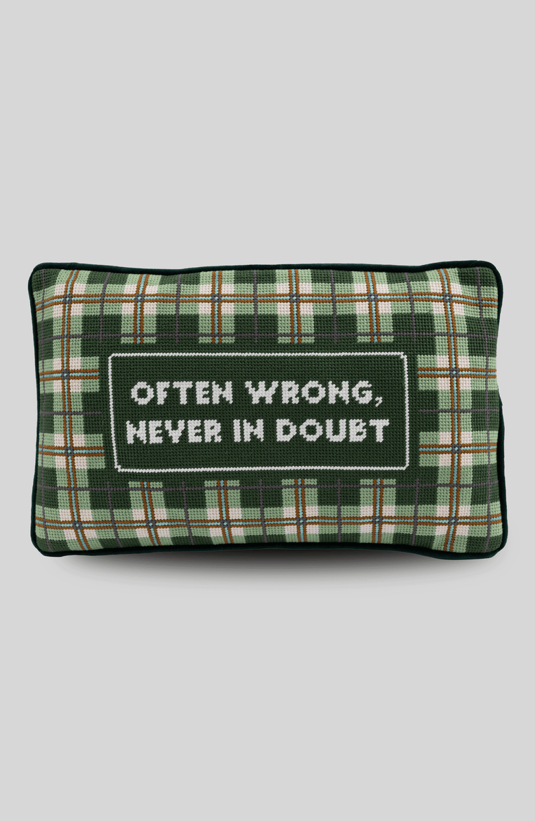 Furbish Studio Often Wrong Needlepoint Pillow, Main, color, Often Wrong