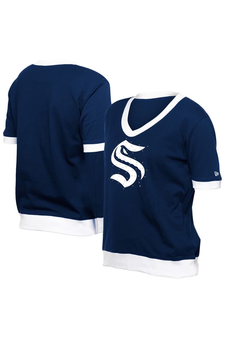 Women's New Era Deep Sea Blue Seattle Kraken Game Day Rhinestuds T-Shirt, Alternate, color, Navy