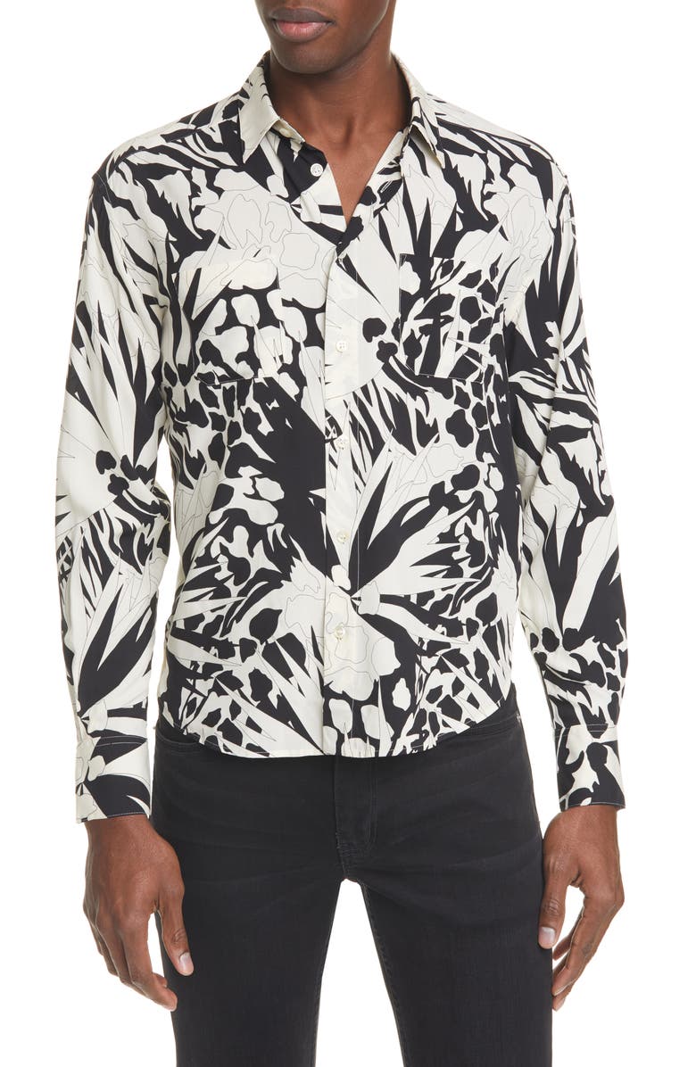 Saint Laurent Jungle Print Button-Up Shirt, Main, color, 