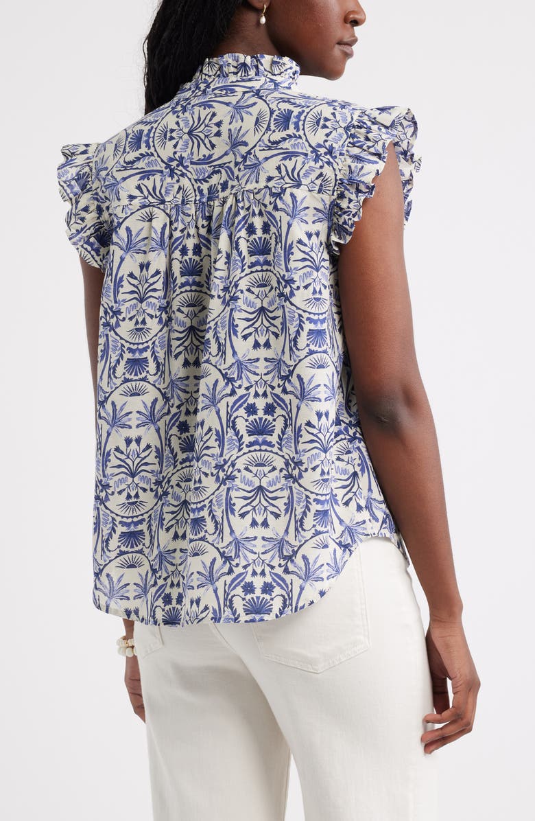 Caslon<sup>®</sup> Ruffle Sleeve Cotton Blend Top, Alternate, color, Ivory- Navy Palm Floral