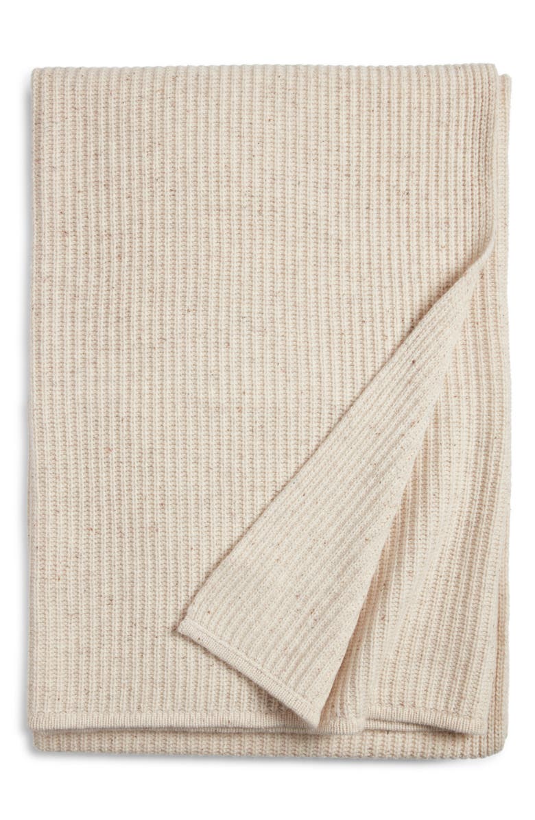 Nordstrom Rib Wool & Cashmere Throw Blanket, Main, color, Beige Oatmeal
