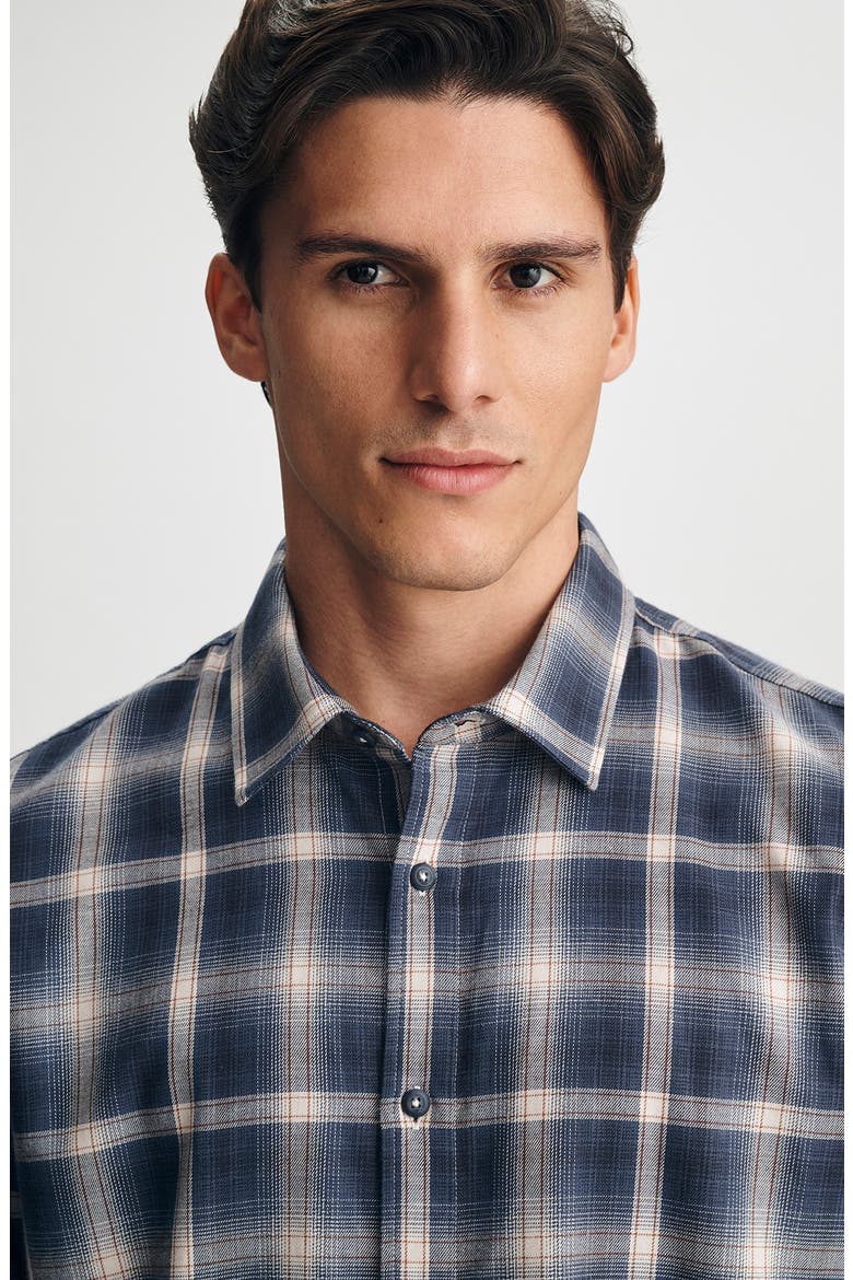 Plaid Cotton Button-Up Shirt, Alternate, color, NAVY