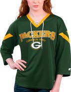 STARTER Women's Starter Green Green Bay Packers Rally Lace-Up 3/4 Sleeve T-Shirt