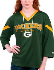 STARTER Women's Starter Green Green Bay Packers Rally Lace-Up 3/4 Sleeve T-Shirt