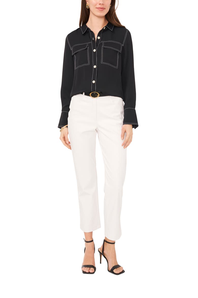 Topstitch Utility Button-Up Shirt, Alternate, color, RICH BLACK