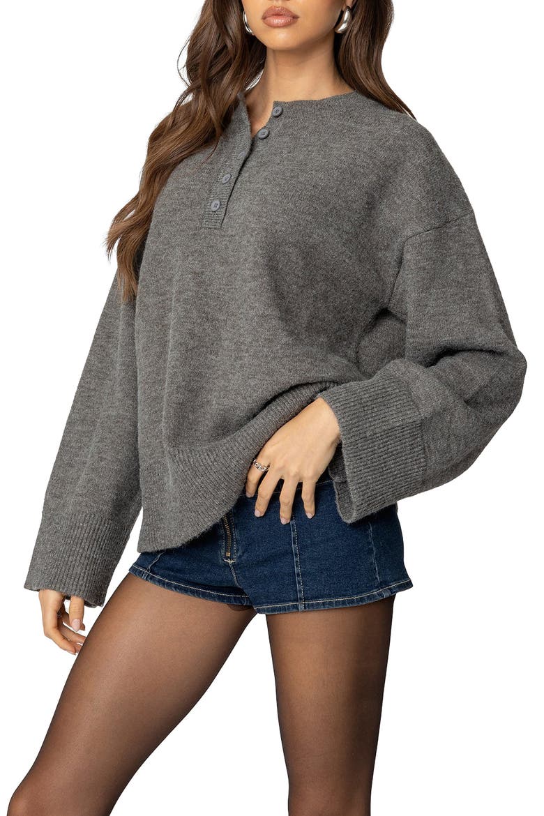 Montana Half Button Oversize Sweater, Alternate, color, GRAY-MELANGE