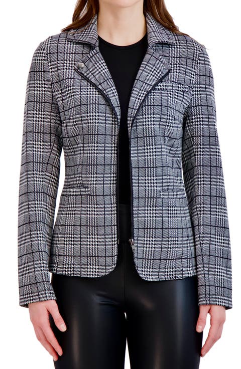 Glen Plaid Notch Lapel Full Zip Blazer