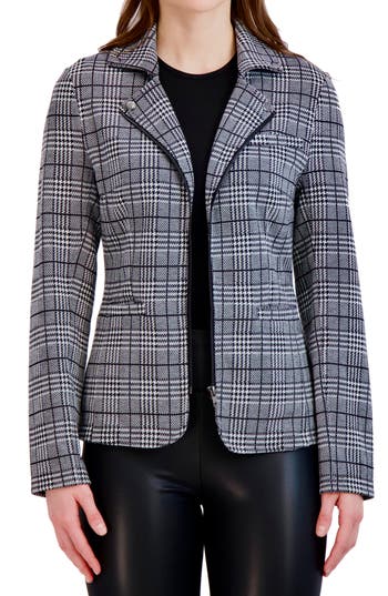 Ookie & Lala Glen Plaid Notch Lapel Full Zip Blazer In Multi