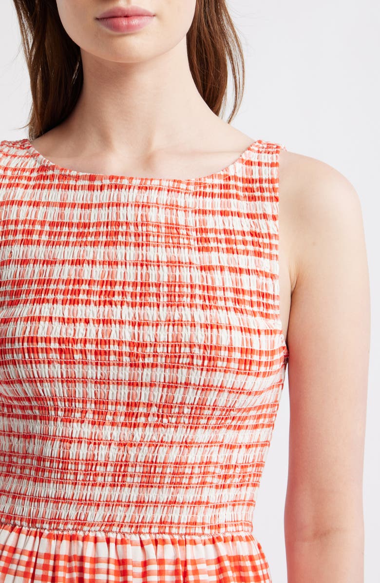 ZOE AND CLAIRE Smocked Plaid Sleeveless Midi Dress, Alternate, color, Red