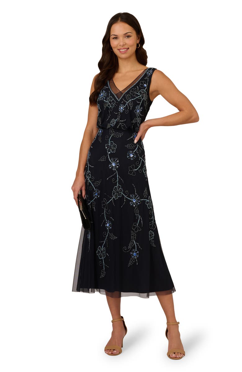 Adrianna Papell Beaded Sleeveless Midi Dress, Alternate, color, 