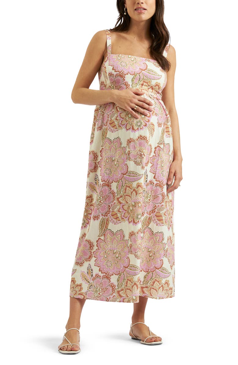 Ripe Maternity Hope Tie Back Linen Dress  Natural, Main, color, Pink