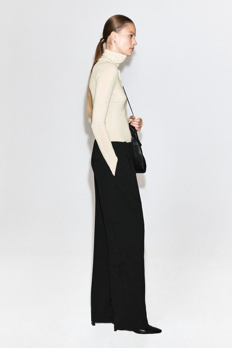 Pleated Crepe Straight-Leg Pants, Alternate, color, BLACK