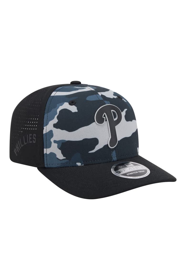 Men's New Era Black Philadelphia Phillies Tonal Camo 9SEVENTY Stretch-Snap Hat, Alternate, color, Black