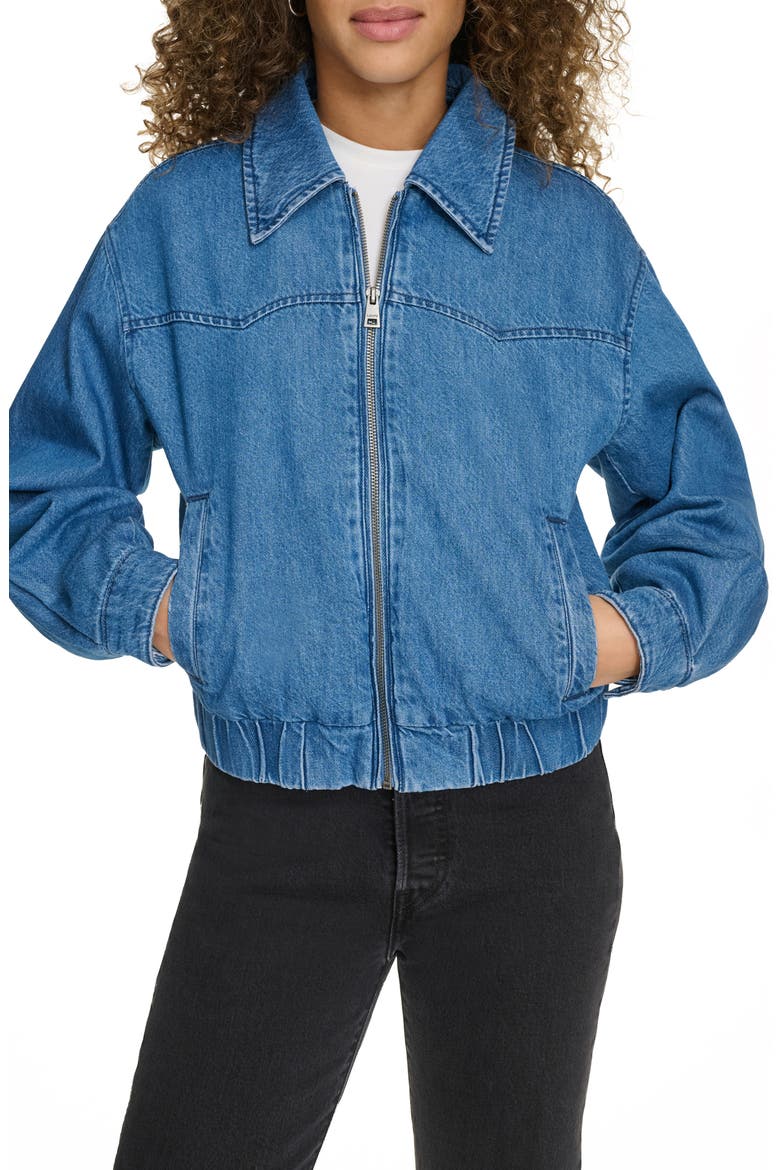 Western Denim Bomber Jacket, Main, color, MEDIUM WASH DENIM