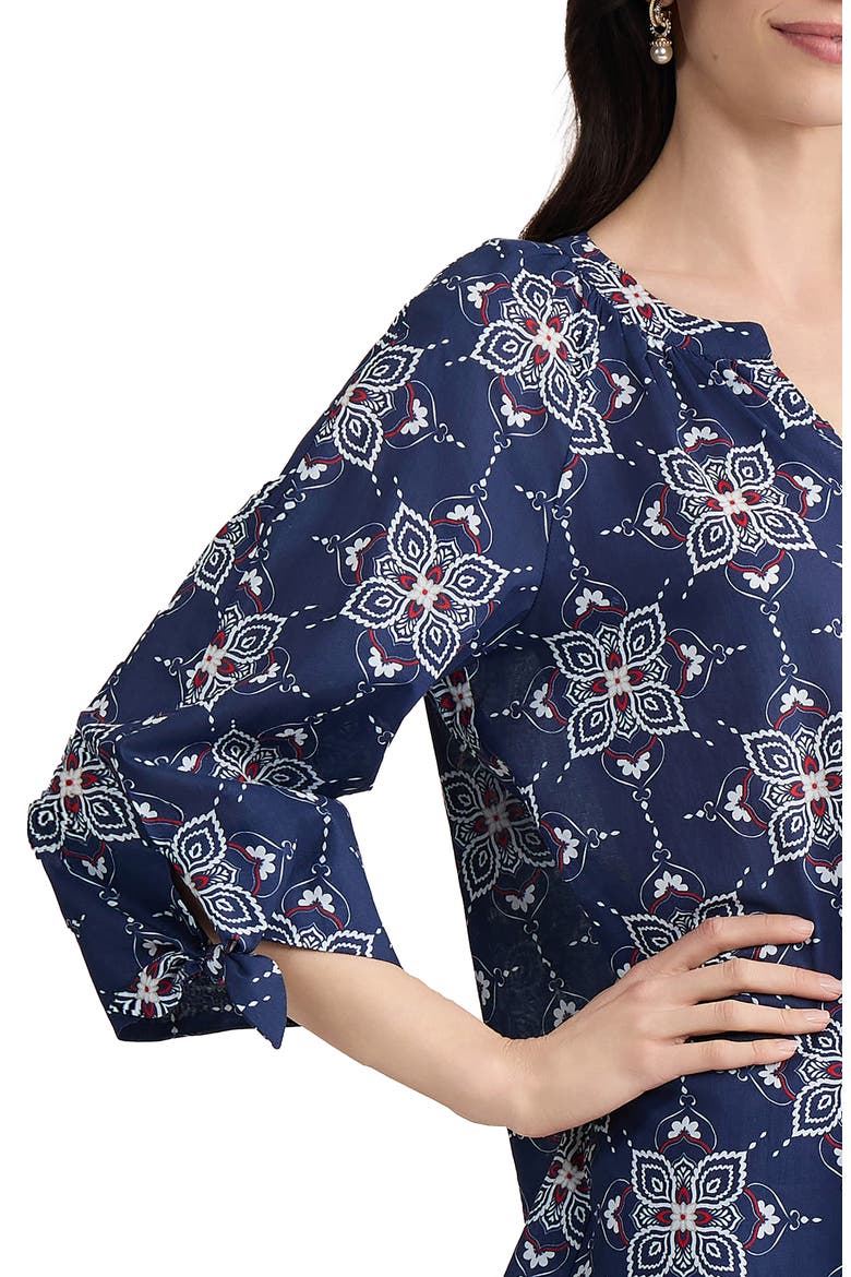 Printed Tie Cuff Raglan Sleeve Cotton Top, Alternate, color, PACIFIC NAVY MULTI