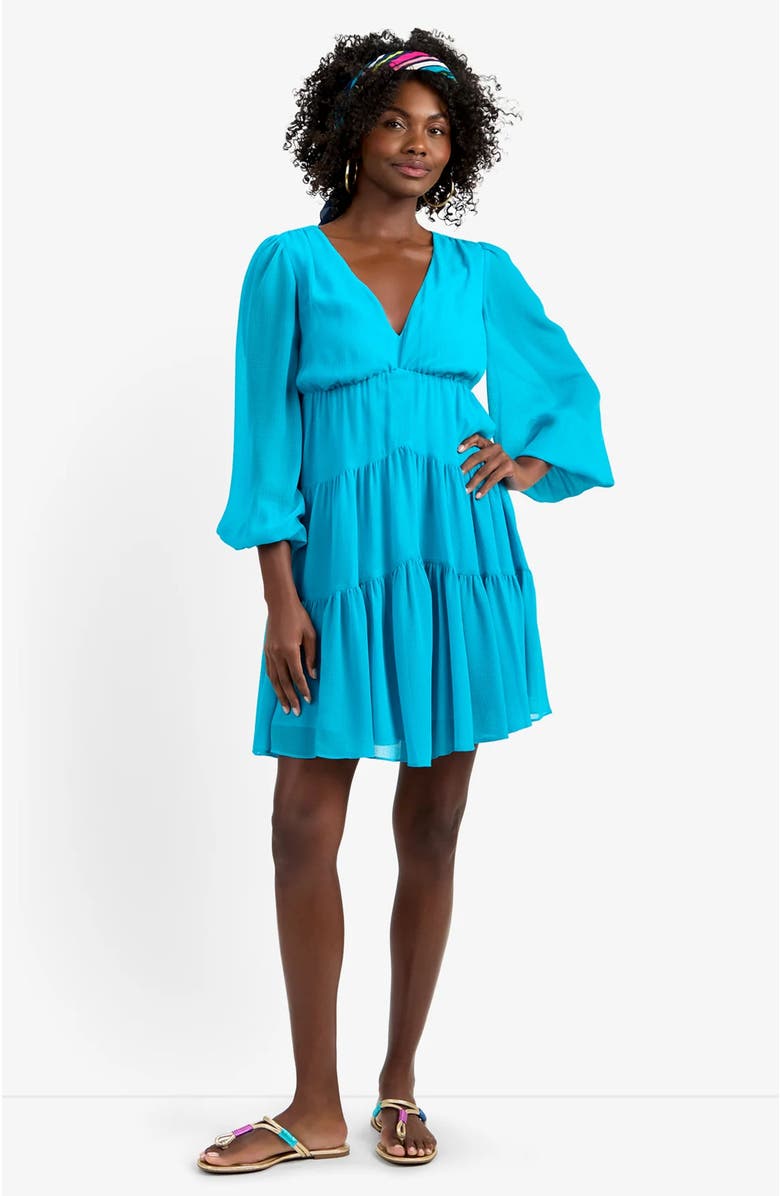 Trina Turk Make Merry Georgette Dress, Alternate, color, Coastal Cyan