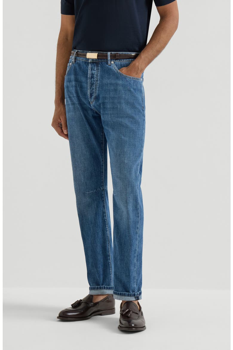 Lightweight denim five-pocket trousers, Main, color, Medium Denim