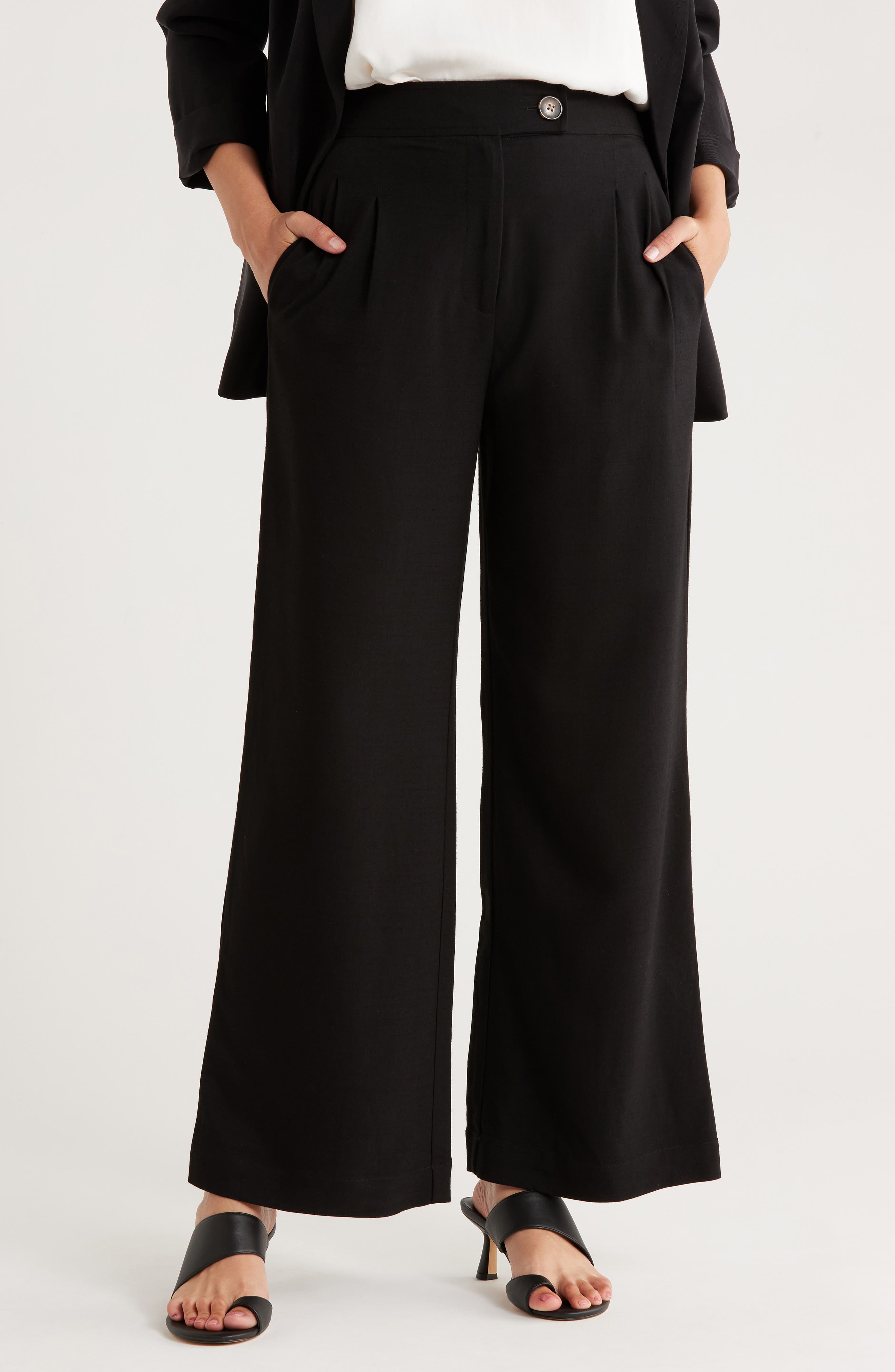 T Tahari Pleated Front Wide Leg Pants