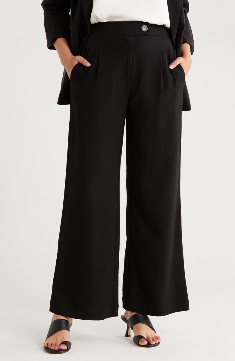 T Tahari Pleated Front Wide Leg Pants, Main, color, Black