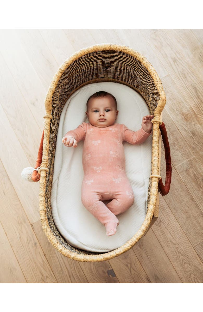 MiniMoi Velvet Bow Cotton Rich Velour Footie, Alternate, color, Pink