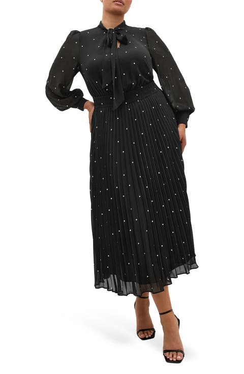 Marily Spot Tie Neck Long Sleeve Maxi Dress