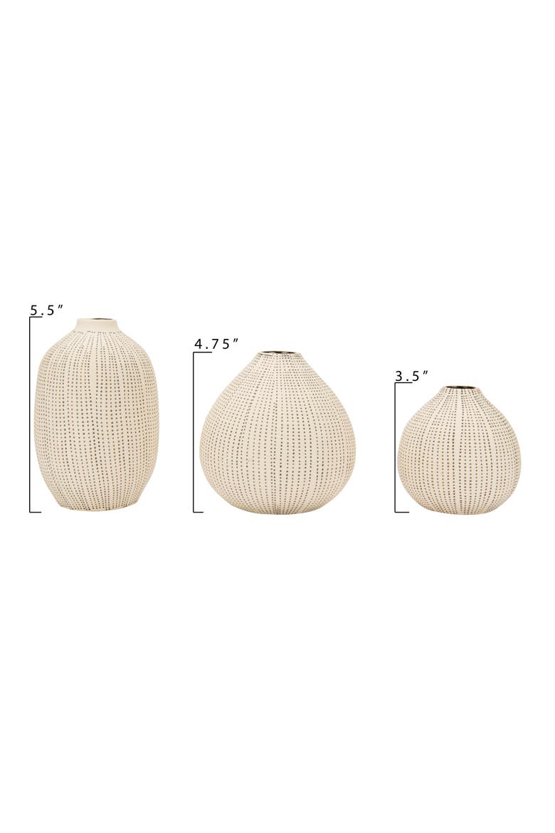 Round Stoneware Vases with Polka Dot Finish, White and Black, Set of 3, Alternate, color, Black