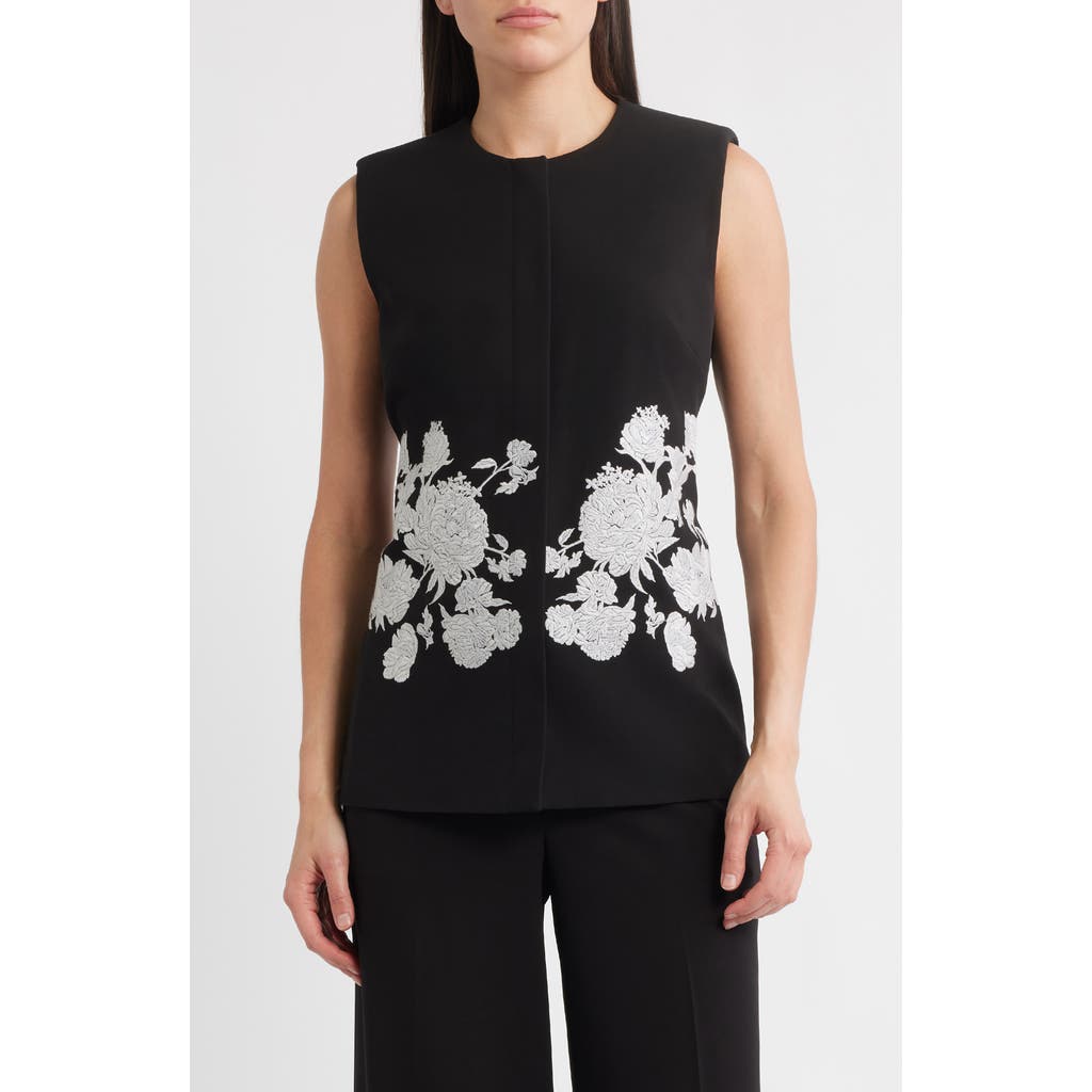 Elie Tahari The Isla Sleeveless Floral-embroidered Jacket In Black