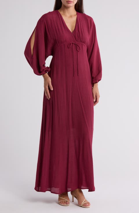 V-Neck Long Sleeve Maxi Dress