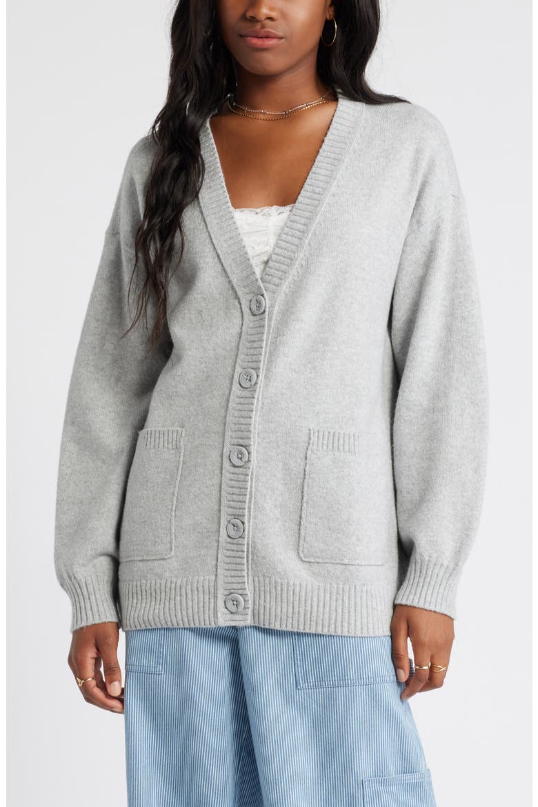 Oversize Front Pocket Cotton Blend Cardigan, Alternate, color, GREY HEATHER