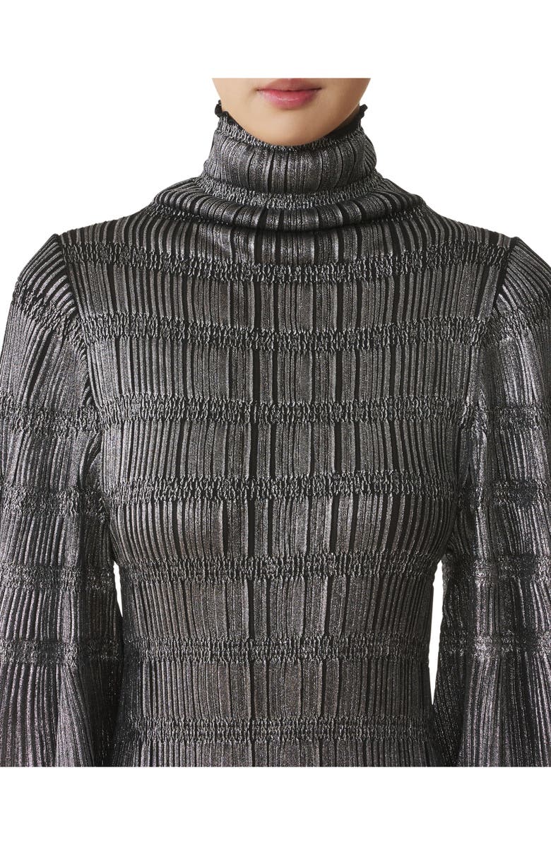 Lanvin Midi Dress In Metallic Viscose, Alternate, color, Black