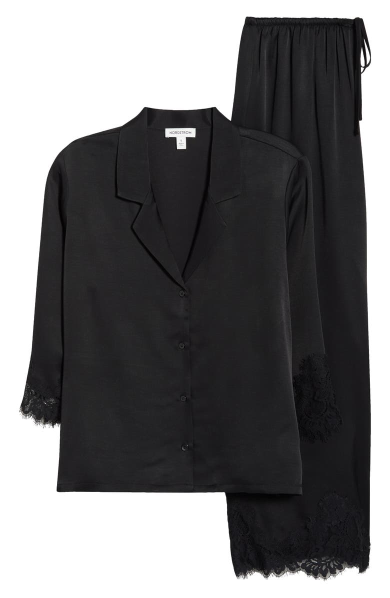 Nordstrom Midnight Lace Satin Pajamas, Alternate, color, Black