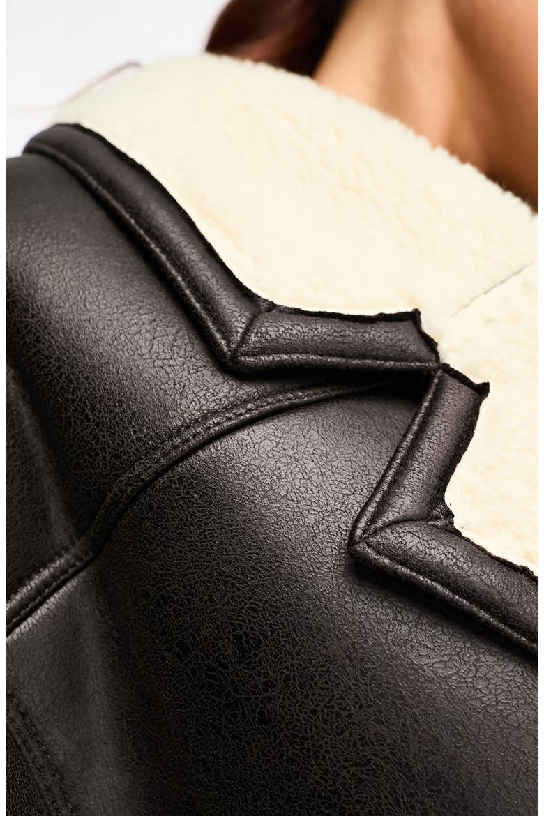 Faux Leather & Faux Shearling Car Coat, Alternate, color, BROWN