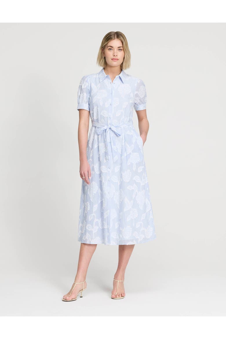 Mariah Tie Waist Midi Shirt Dress, Alternate, color, Blue Floral Stripe