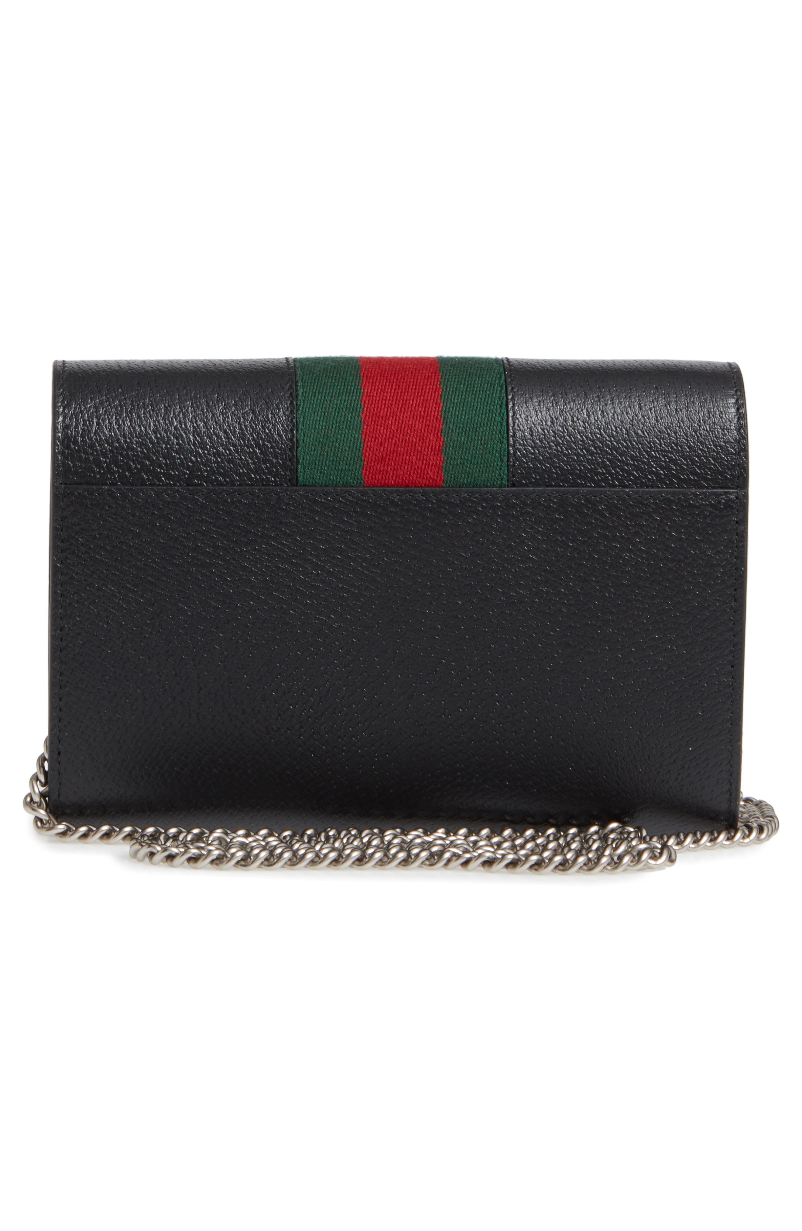 Web Stripe Leather Wallet on a Chain, Alternate, color, BLACK/ VERT RED VERT