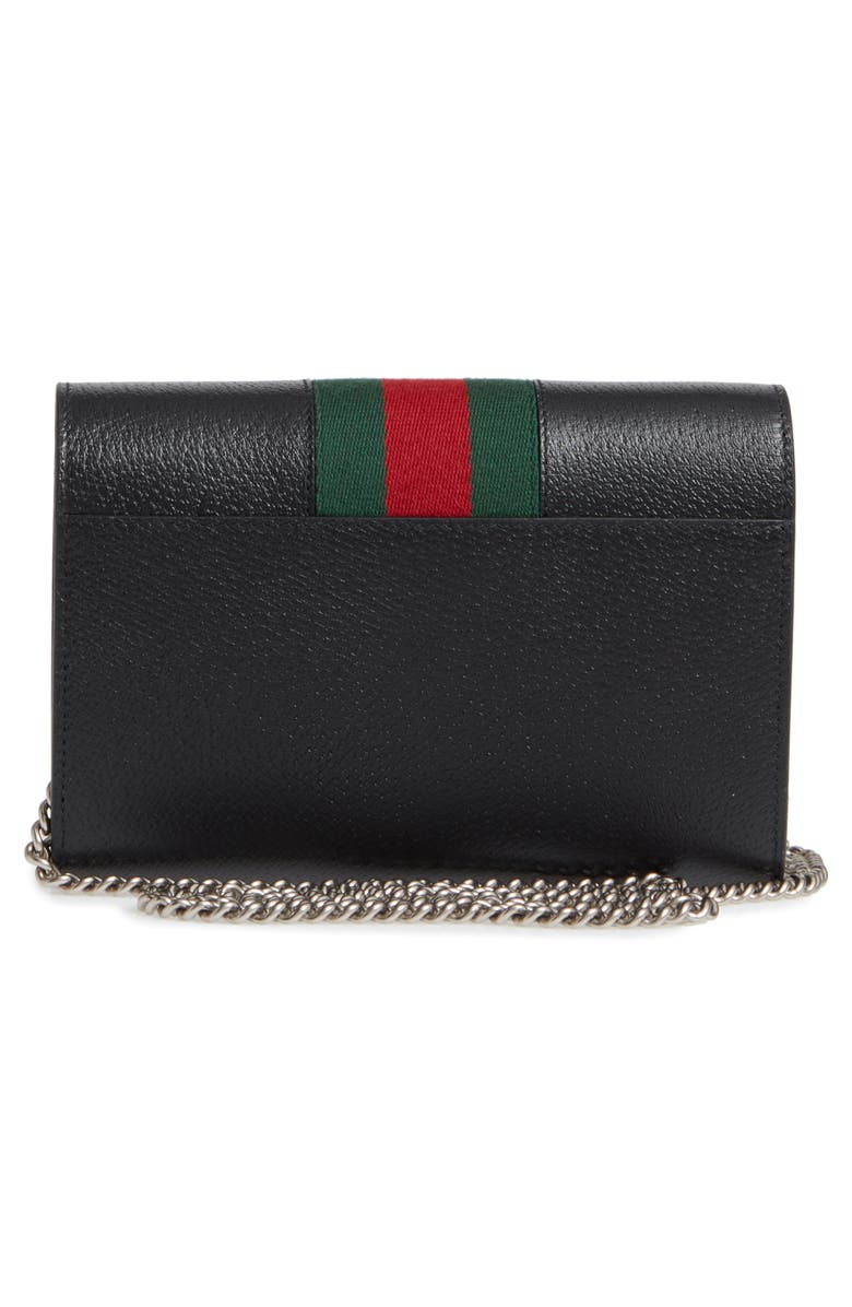 Gucci Web Stripe Leather Wallet on a Chain, Alternate, color, 