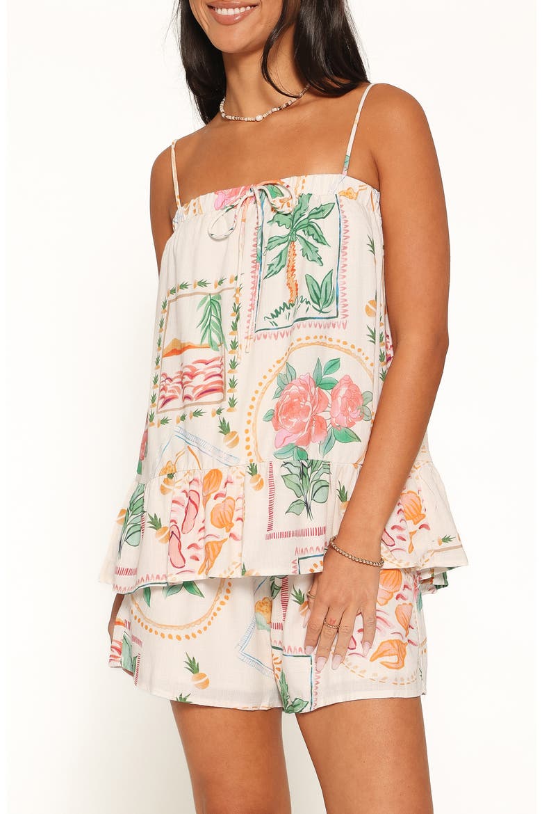 Narella Two-Piece Camisole & Shorts Set, Alternate, color, CREAM PALM PRINT