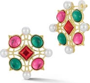 SPHERA MILANO Faux Pearl & CZ Stud Earrings
