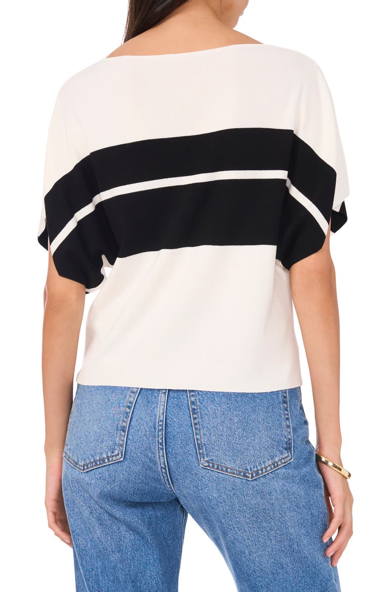Vince Camuto Placed Stripe Short Sleeve Sweater, Alternate, color,