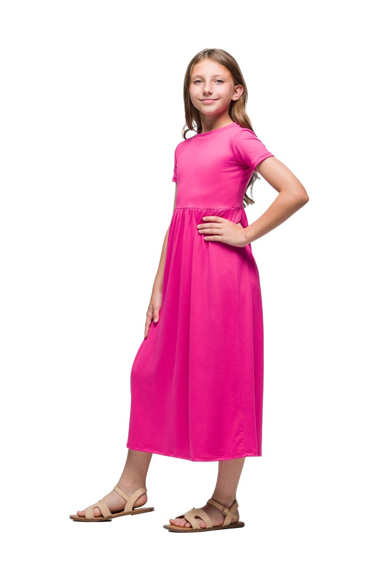 Short Sleeve Pleated Midi Dress, Alternate, color, Pink