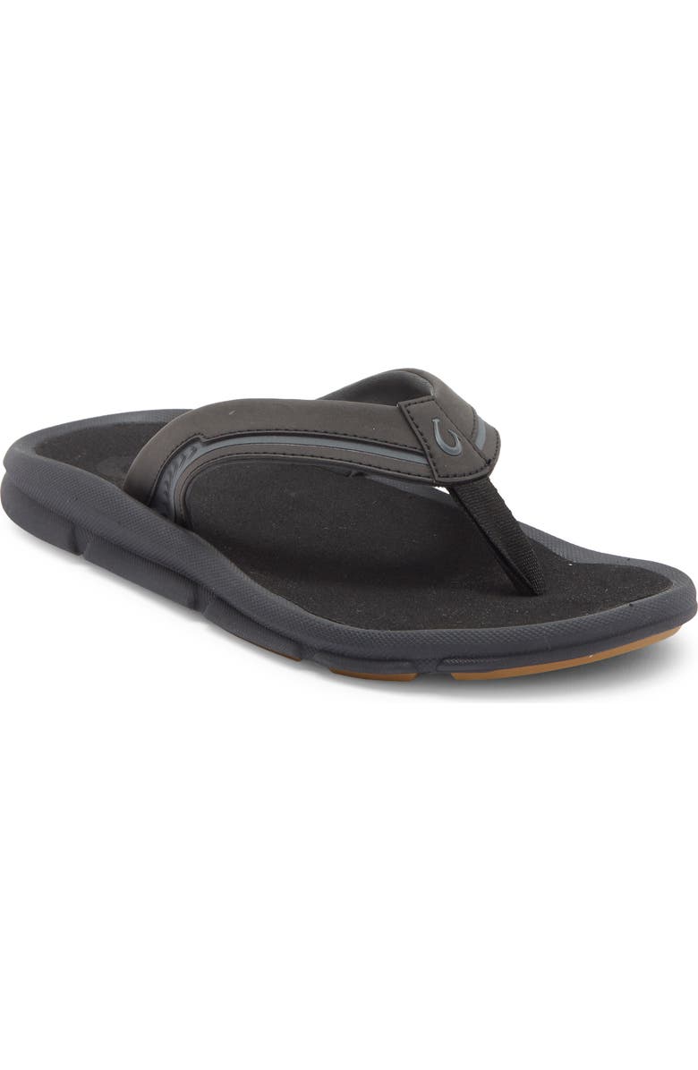 OluKai Akeu Flip Flop, Main, color, Black / Black